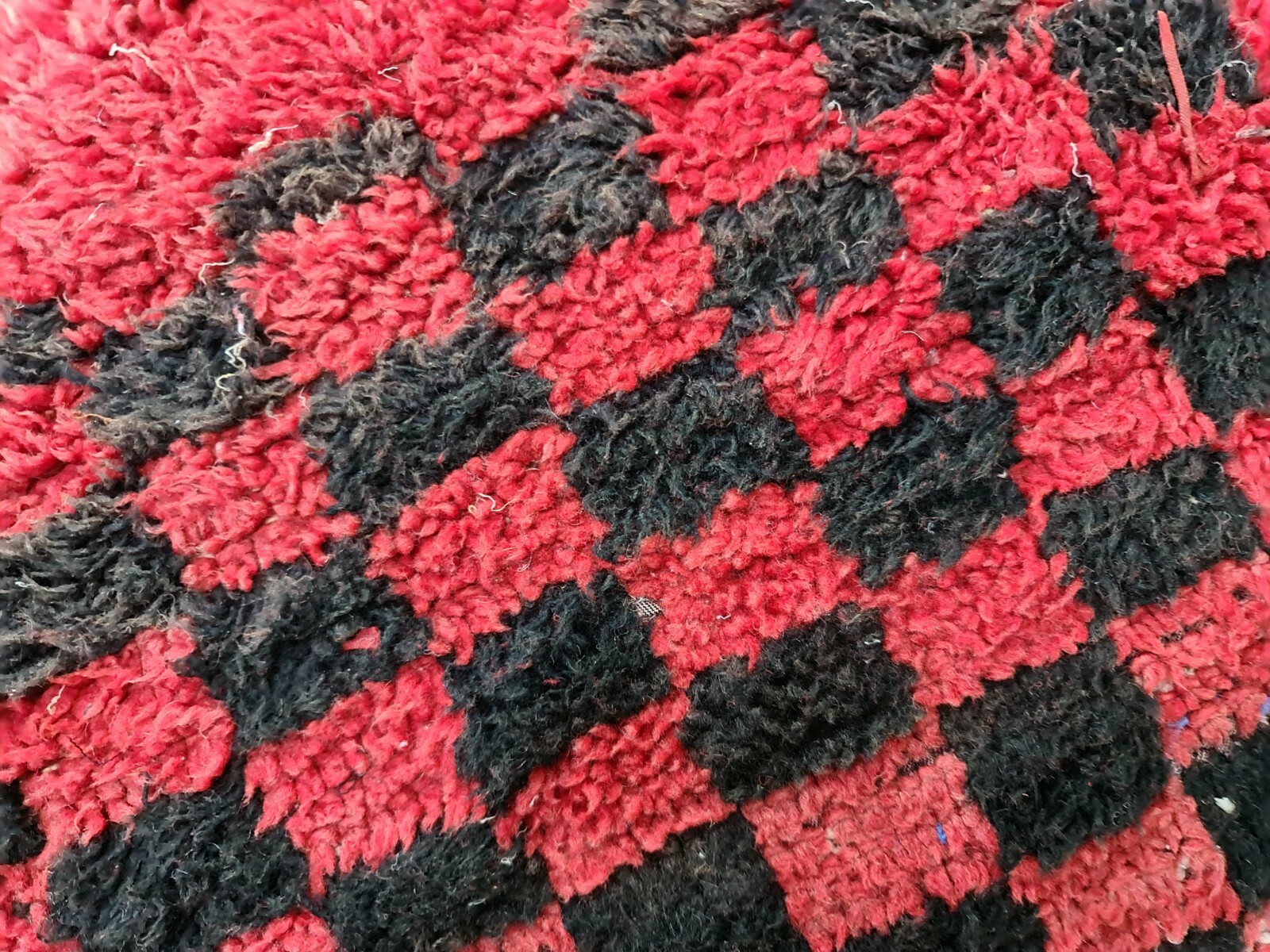 Vintage Moroccan Tribal Handmade Rug 3’1″x6’5″ Berber Red Checkered Wool Carpet