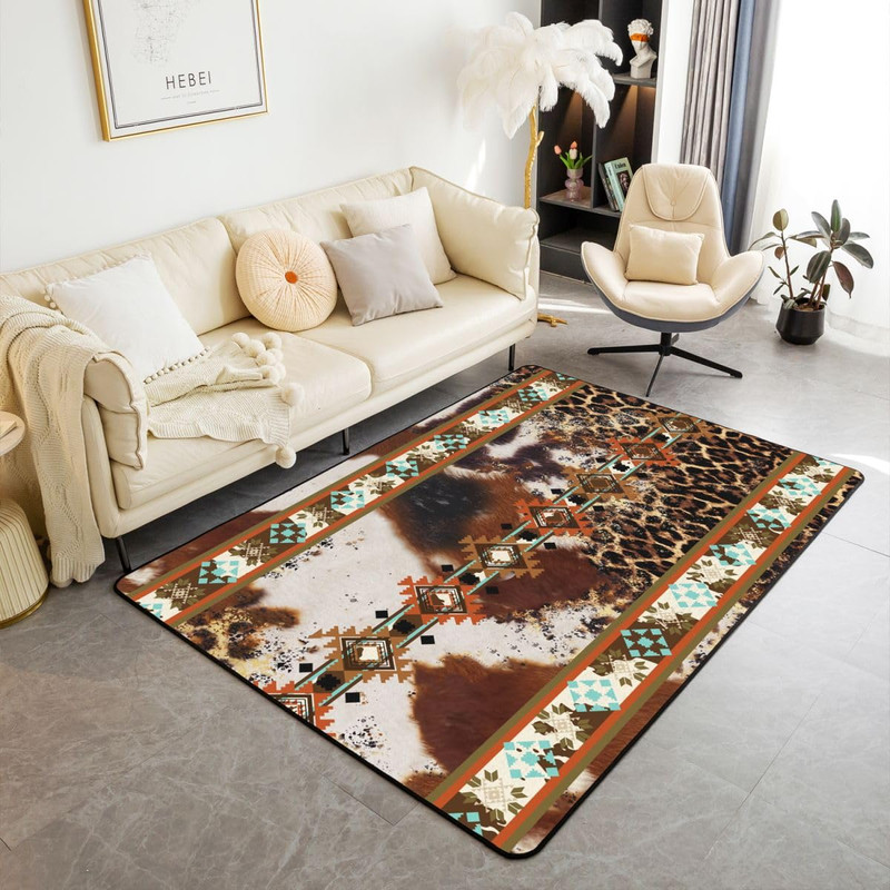 Erosebridal Cowhide Area Rug 3X5 Brown Leopard Print Rug Western Rugs Exotic