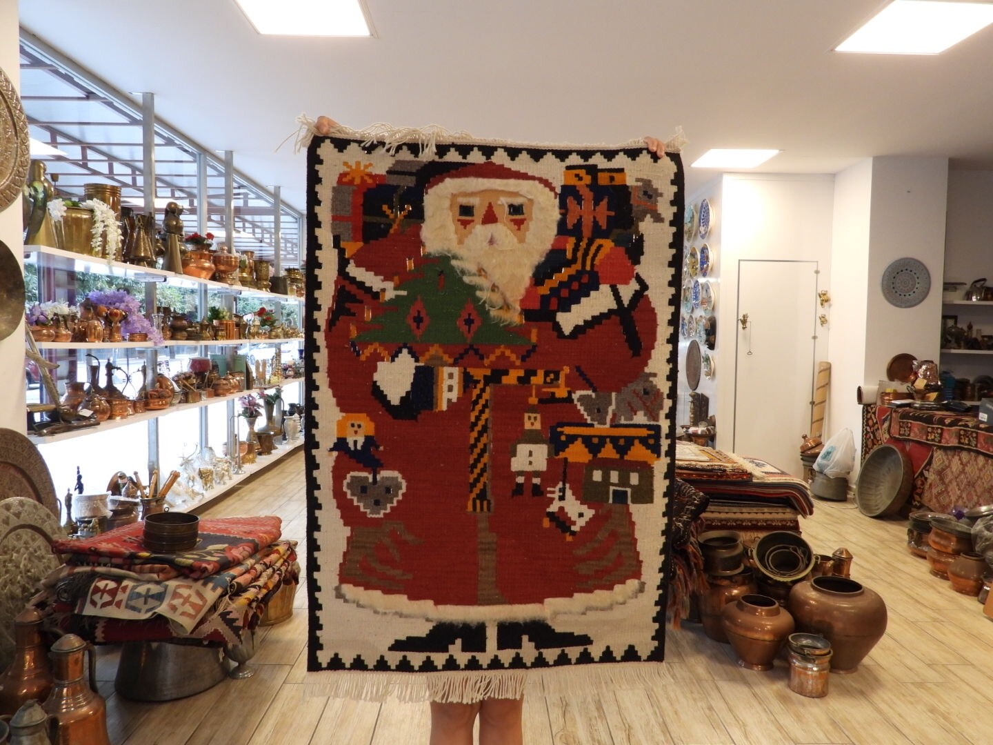 Vintage Handmade Santa Claus Kilim