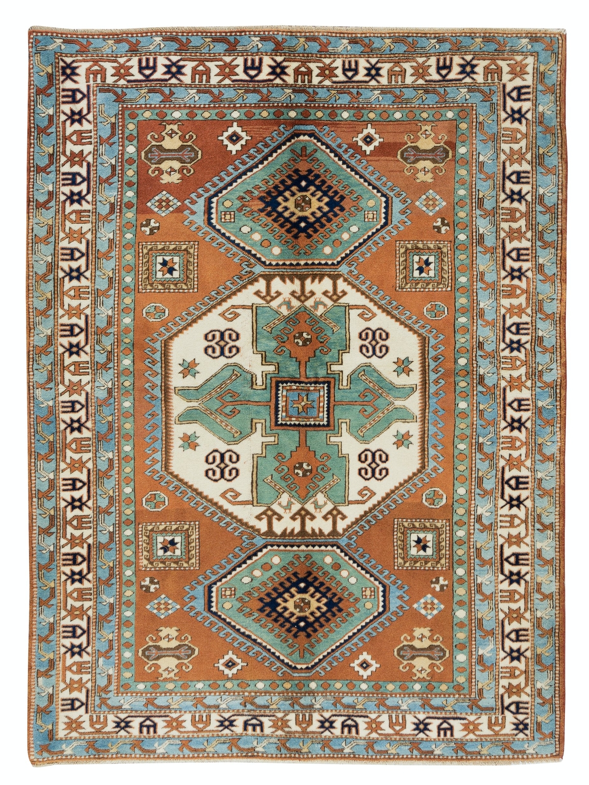 4.8×6.6 Ft Tri-Medallion Modern Turkish Wool Area Rug for Office & Home Decor