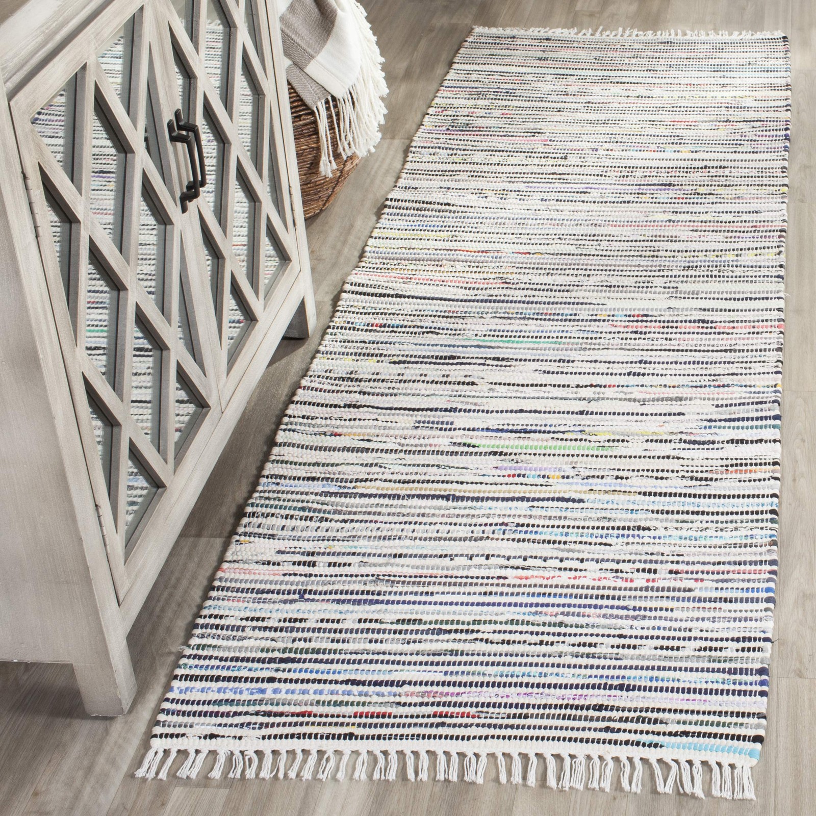 Rag Rug Collection Runner Rug – 2’3″ x 7′, Ivory & Multi, Handmade Boho Strip…