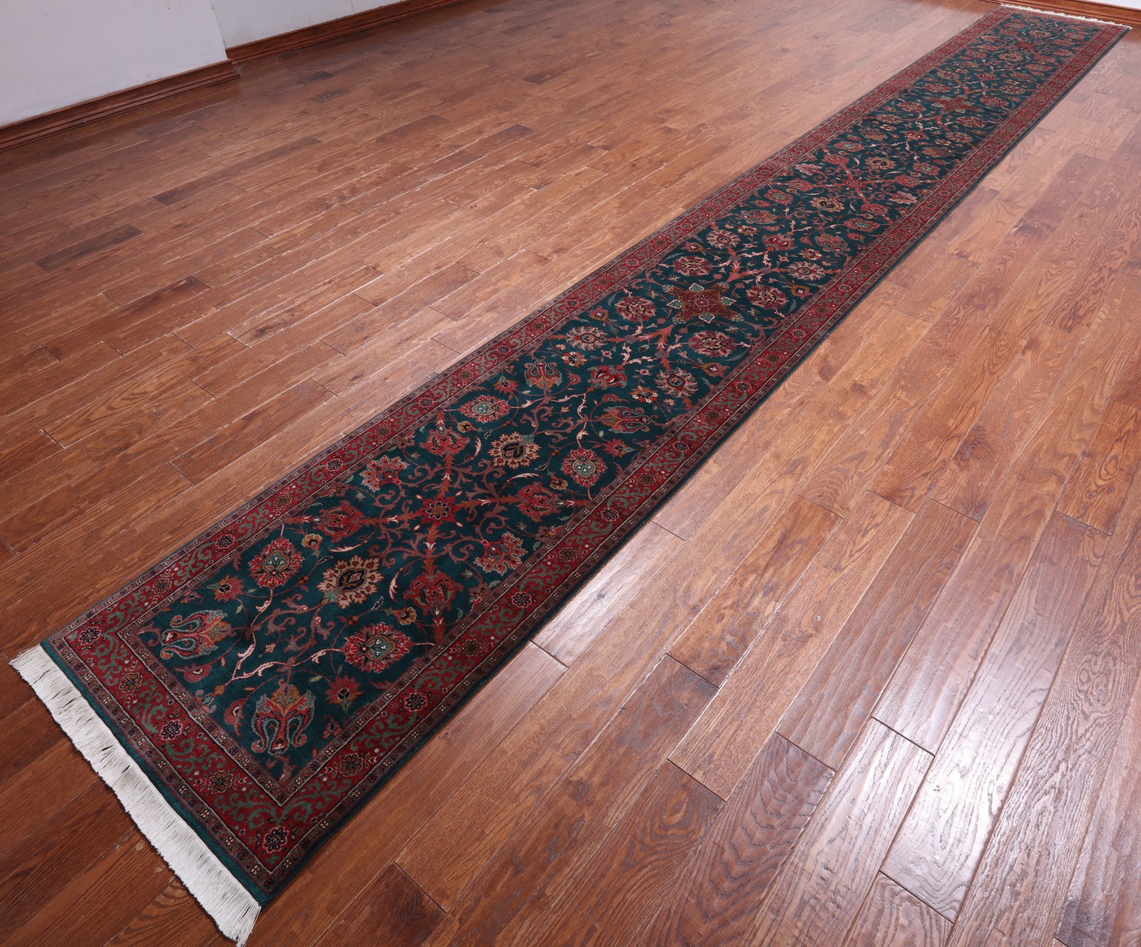 Emerald Green Runner Traditional Hand-Knotted Wool Rug 2′ 6″ X 19′ 9″ – Q23933
