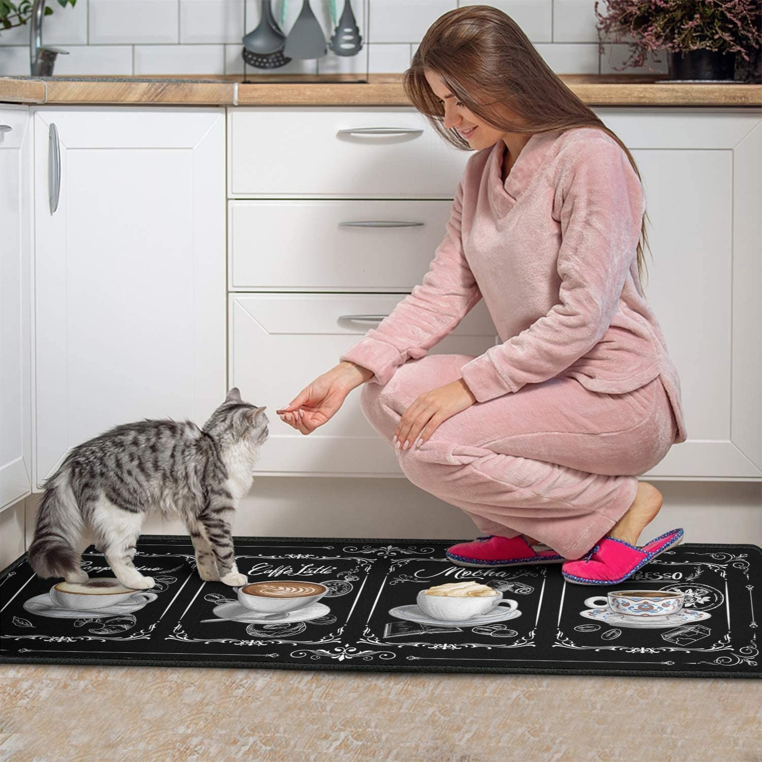 2 PCS Coffee Kitchen Decor Rug Set Washable Absorbent 17×47 And 17×30 Inch