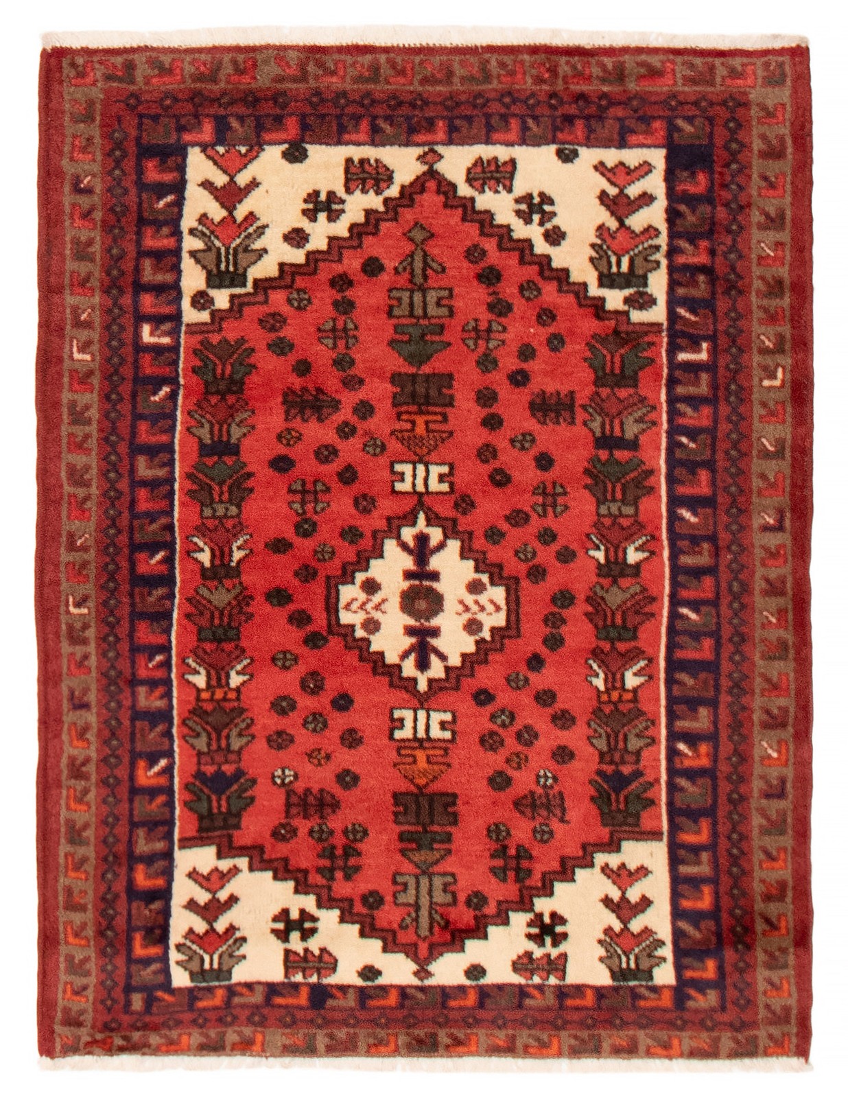 Vintage Hand-Knotted Area Rug 3’5″ x 4’6″ Traditional Oriental Wool Carpet