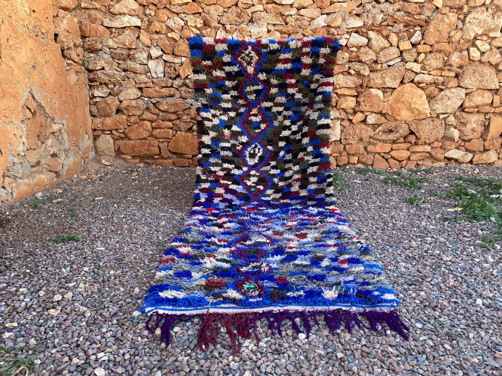 Unique Vintage Moroccan Handmade Rug 2’9×7’2 Tribal Geometric Berber Cotton Rug