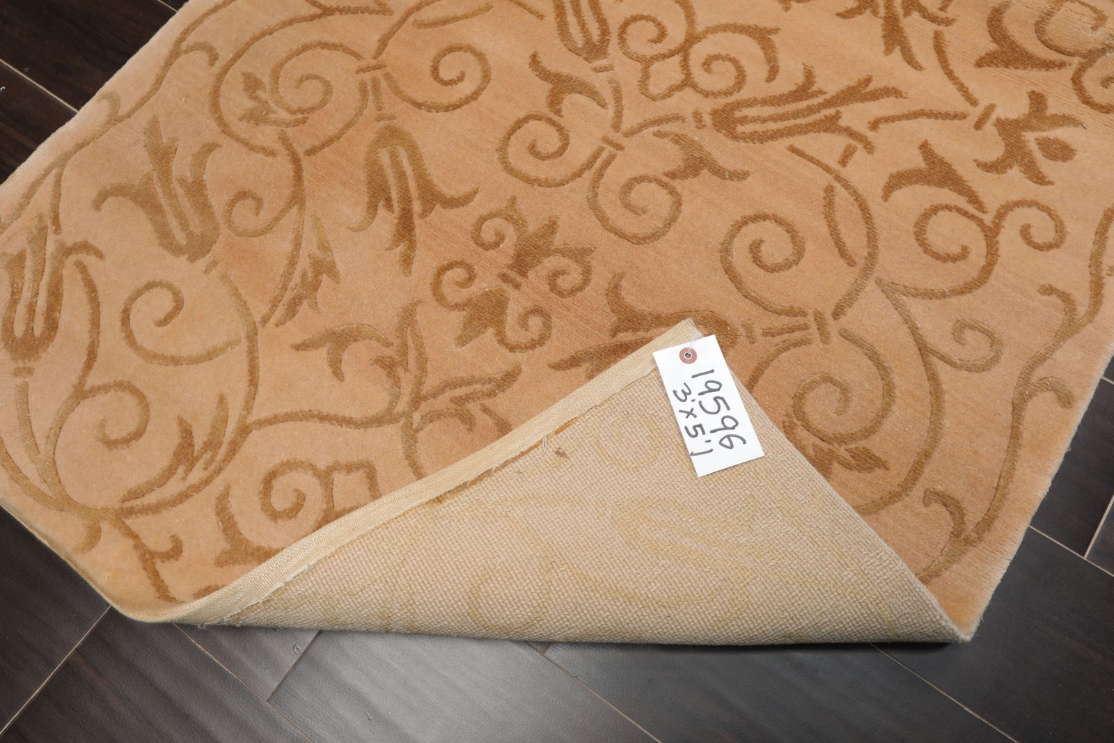 3’x5’1” Hand Knotted Wool & Silk Tan Tibetan Transitional Floral Rug