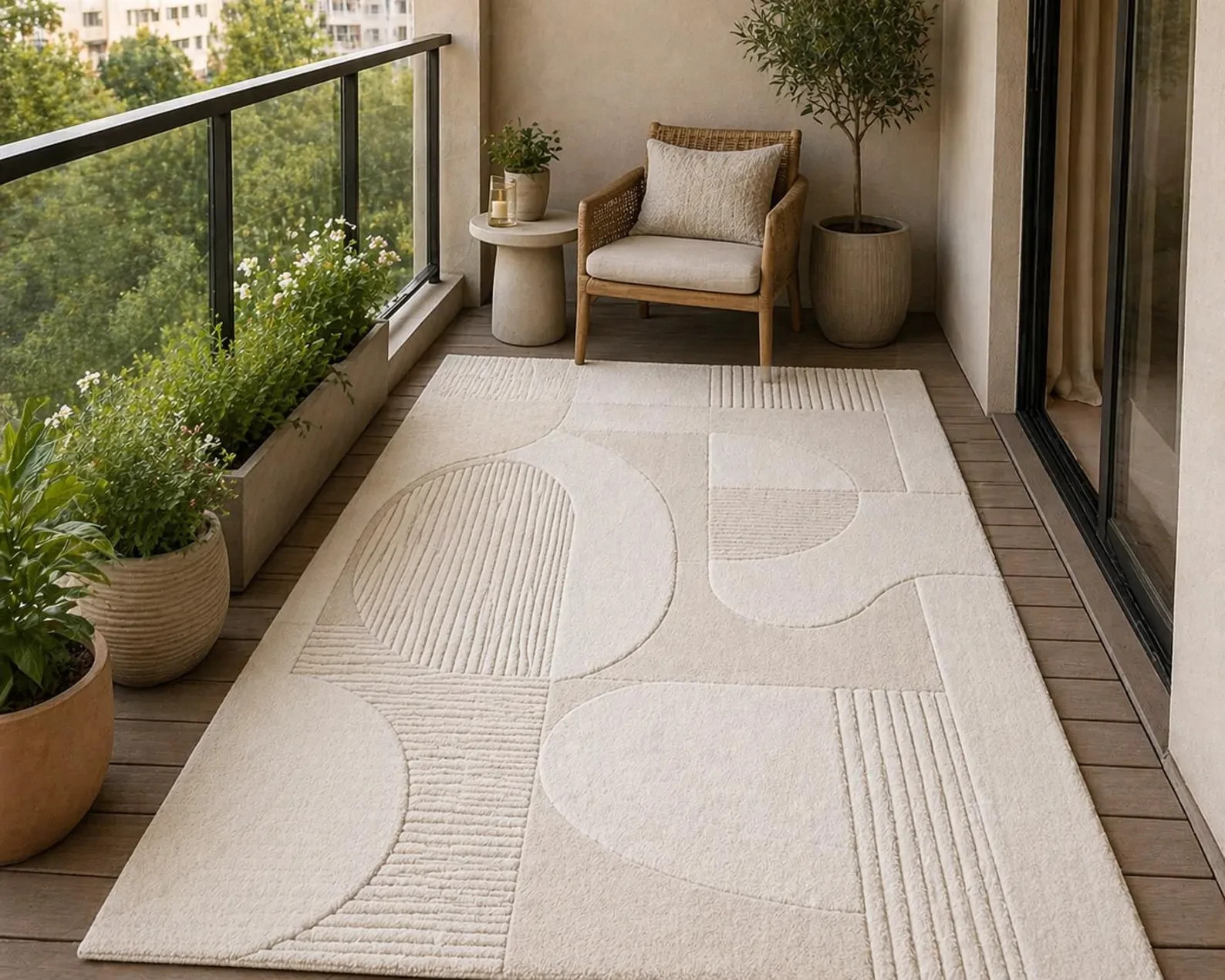 Hand Tufted Wool Rug, Modern Geometric Abstract, Neutral Cream Area Carpet