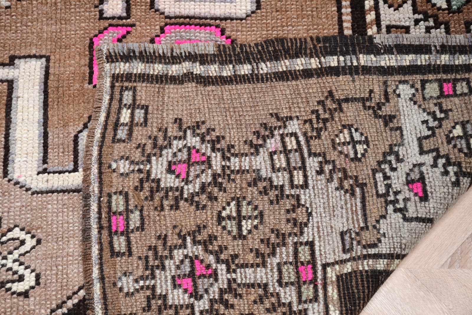 Turkish Vintage Rug, 4,3×9,1 ft Area Rug, Brown Pink Plants & trees Rug