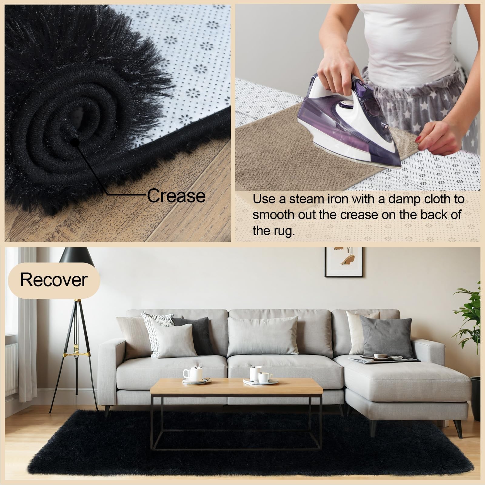 Black Rugs for Living Room 4×6 Feet Large Fluffy Area Rugs for Bedroom Soft C…