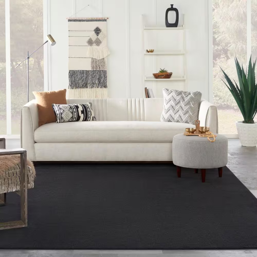 Essentials 8 Ft. X 10 Ft. Black Solid Contemporary Indoor/Outdoor Patio Area Rug