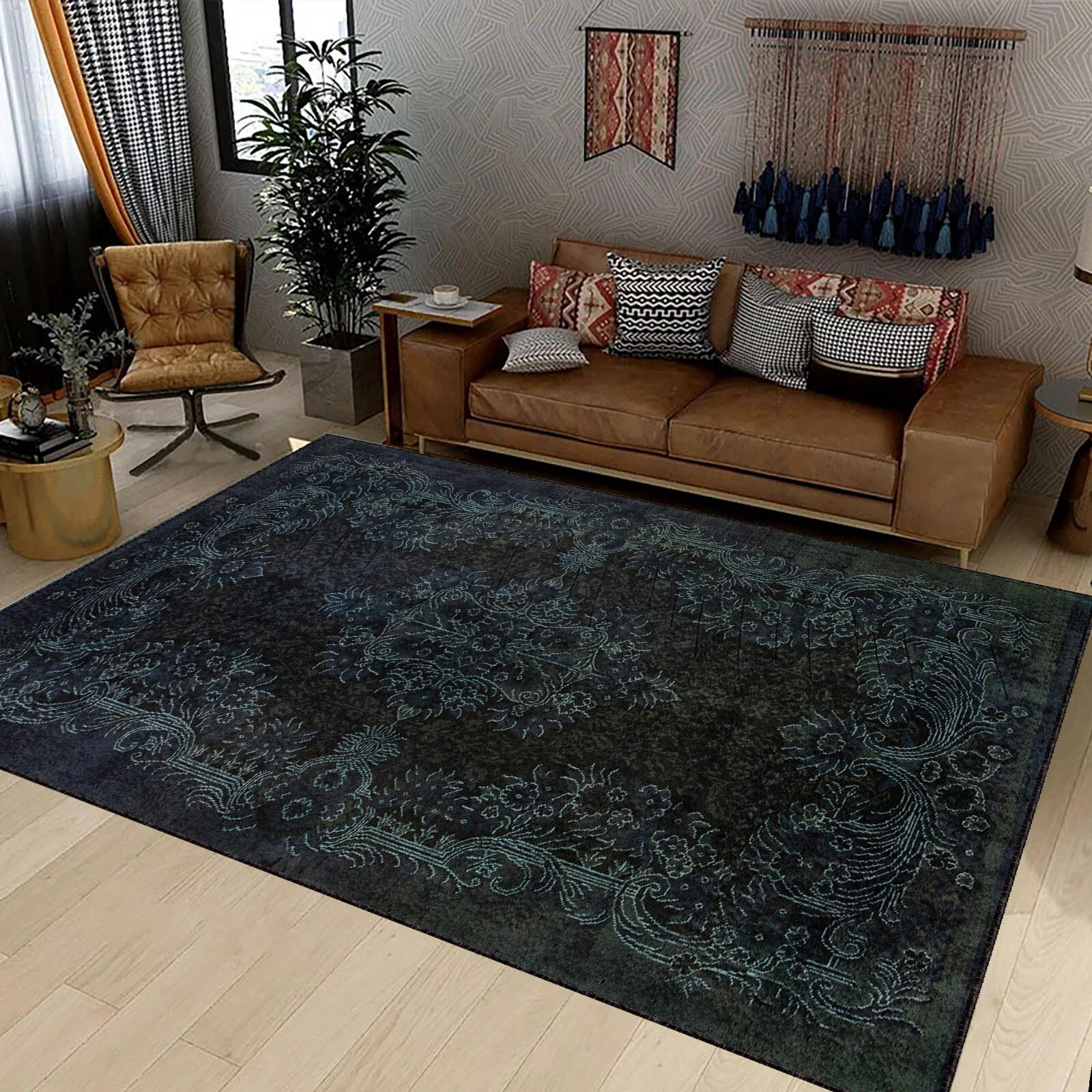 Black Color Rug, Vintage Style Carpet, Gothic, Oriental Rug, Aesthetich Bohemian
