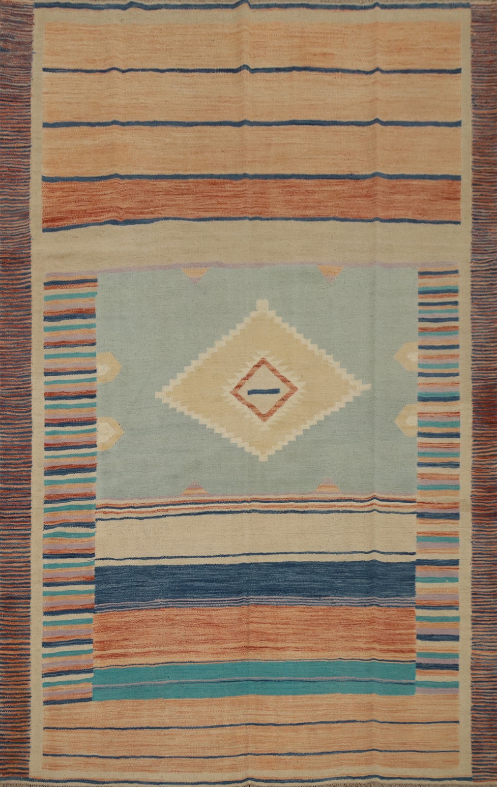 Wool Kilim Area Rug 6×8 Geometric Vegetable Dye Flat-weave Carpet