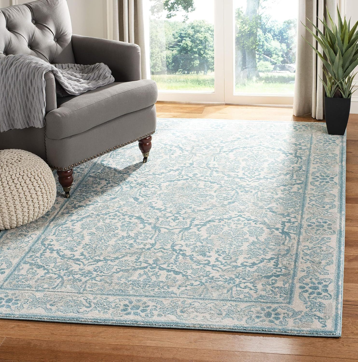 Evoke Collection 2’2″ X 4′ Ivory / Light Blue EVK242C Non-Shedding Living Room B