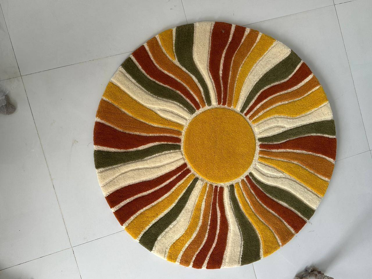Sunburst Boho Wool Area Rug Mid Century Living Room