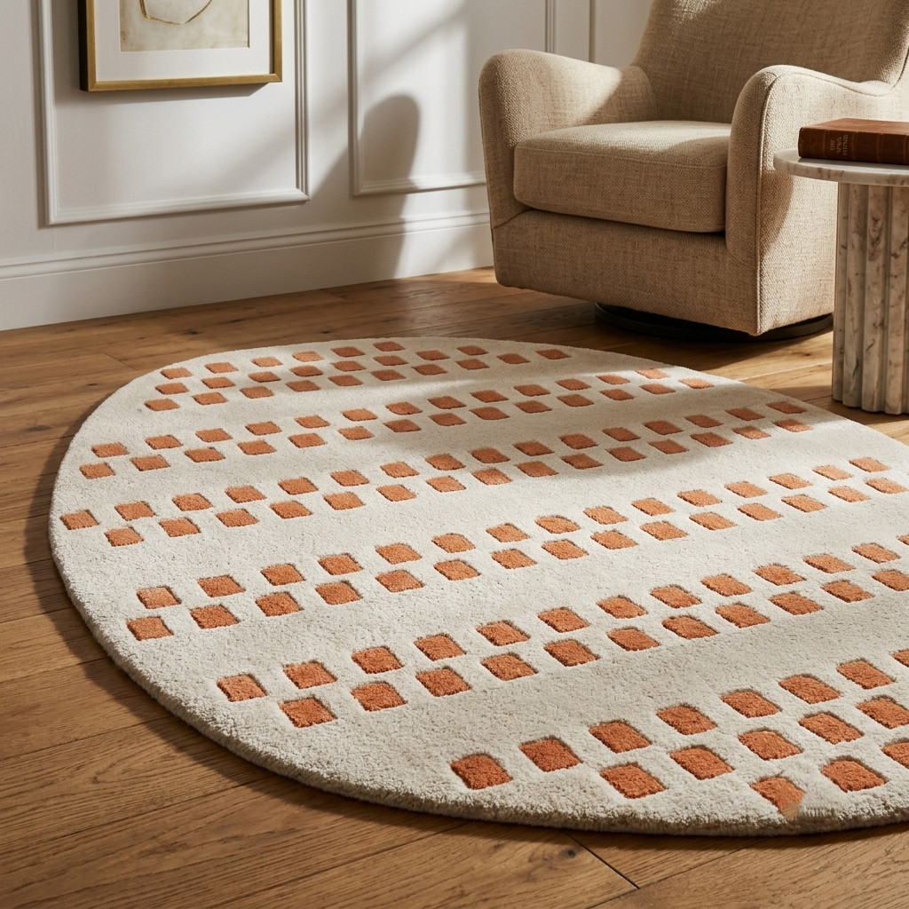Irregular Shape Hand Tufted Wool Rug Abstract Ivory Terracotta Livingroom Carpet