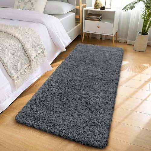 2×6 Machine Washable Runner Rugs for Hallway, Soft Fluffy Shaggy 2×6 ft Grey