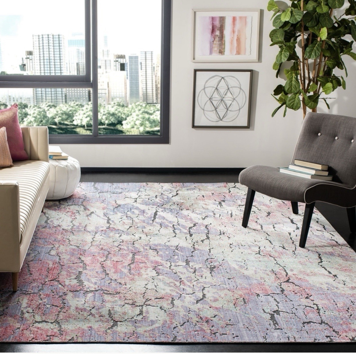Stunning Bliss Artisan Distressed Boho Power Loomed Rug 5’3” x 7’6” Aqua/Purple