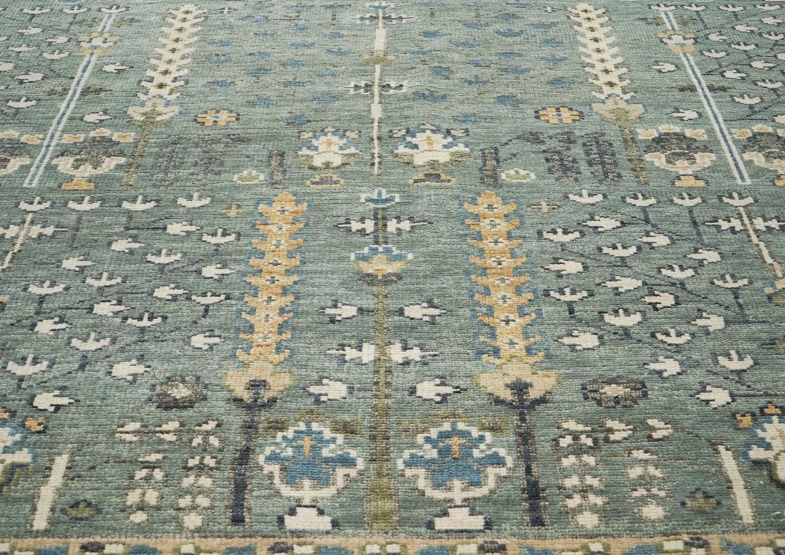 9’10”x14’1” Hand Knotted Wool Slate, Beige Oushak Transitional Rug