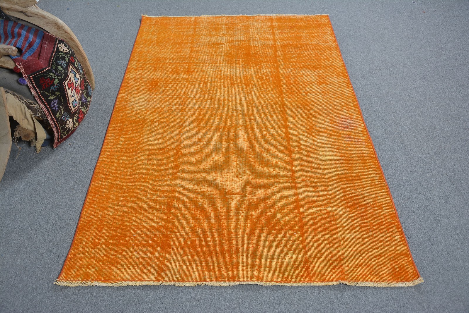 Vintage Turkish Rug 3,7×6,5 ft (113×198 cm), Orange Wool Rug
