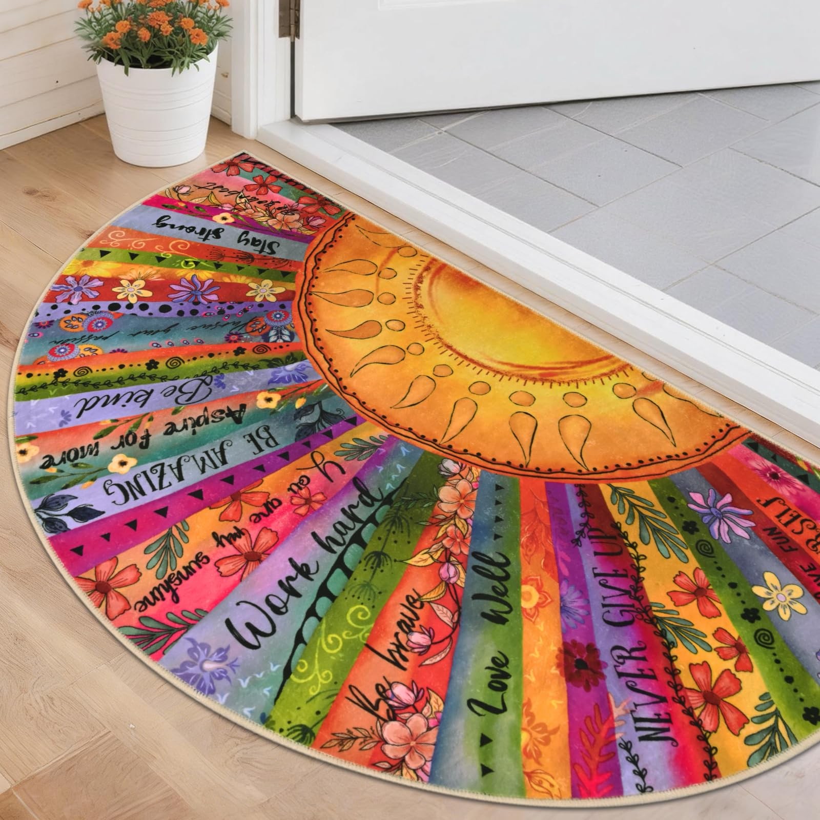 Likiyol Sun Entryway Rug 2×3 Small Rug, Half Circle Door Mat Indoor Entrance …
