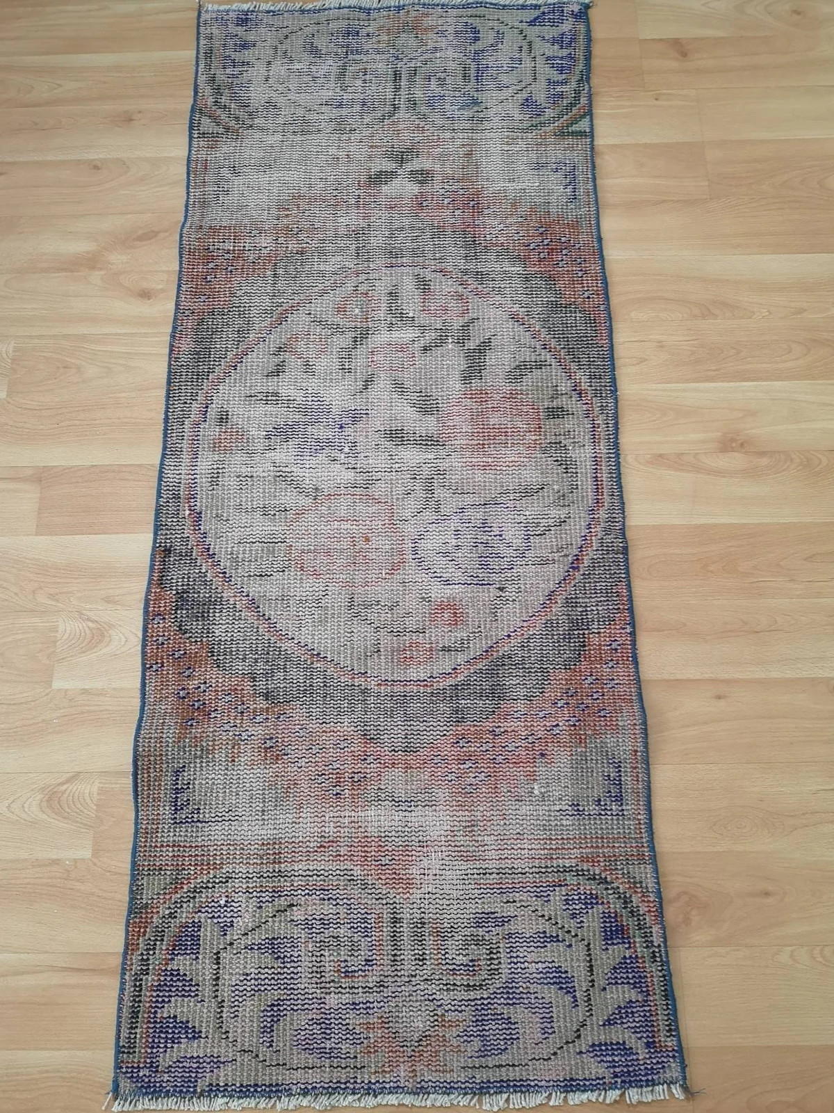 Small Faded Vintage Turkish Rug, Muted Floral Area Rug (1.9 x 4.7 ft)