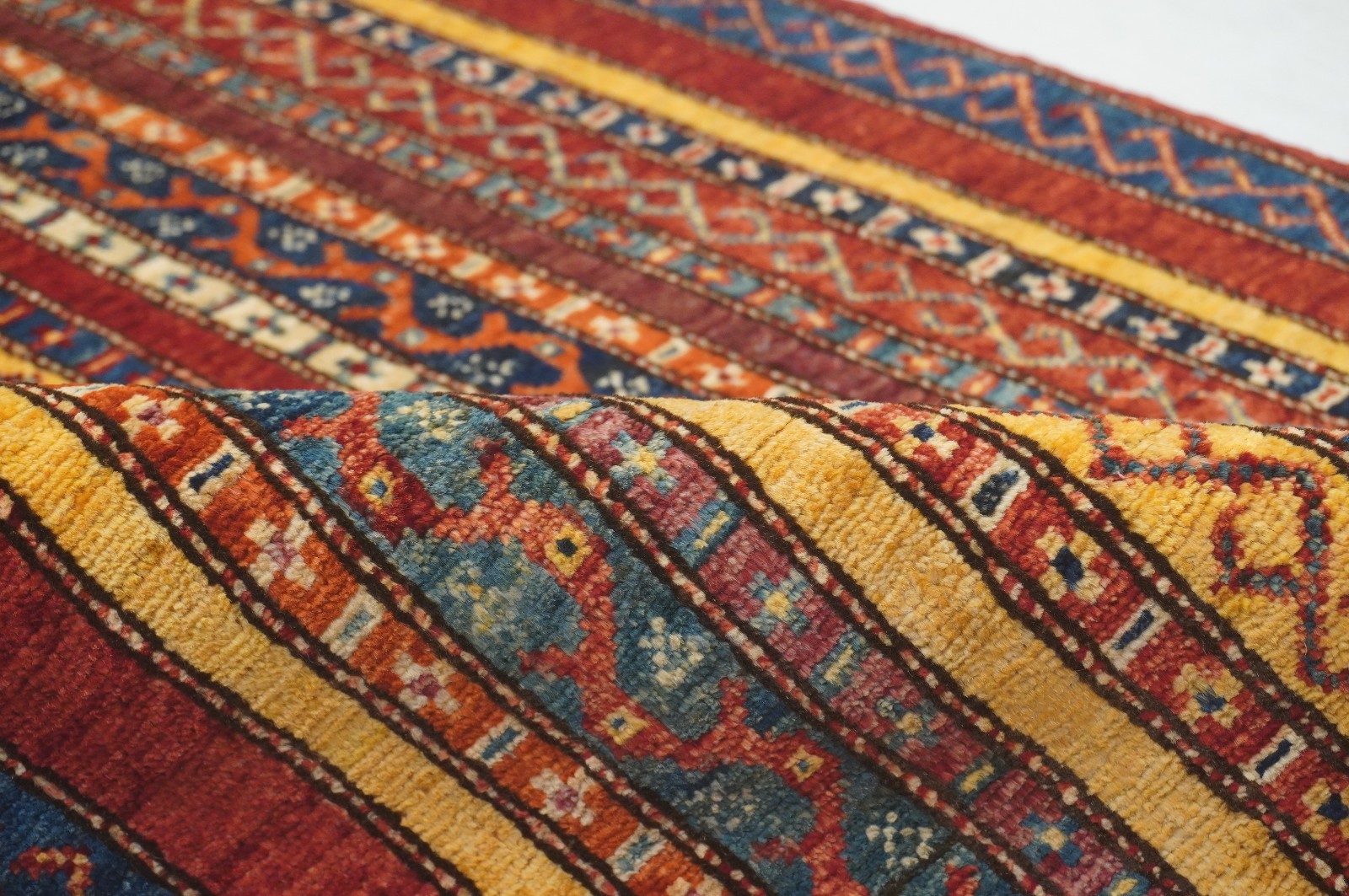 3×4 ft Red Turkish Shawl Striped Hand Knotted Wool Tribal Area Rug