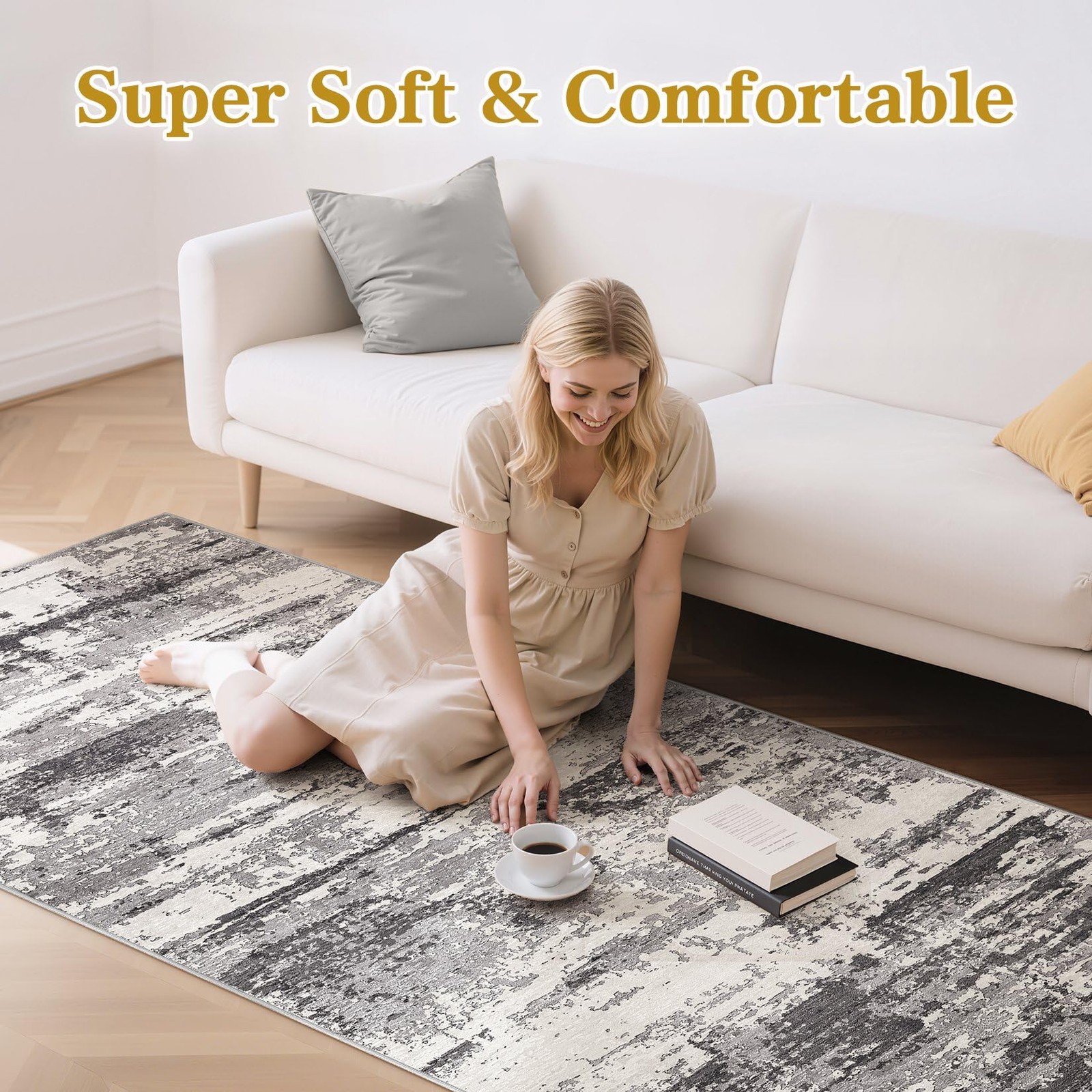 Hallway Washable Runner Rug: 3×8 Abstract Modern Soft Stain Resistant Non-Sli…