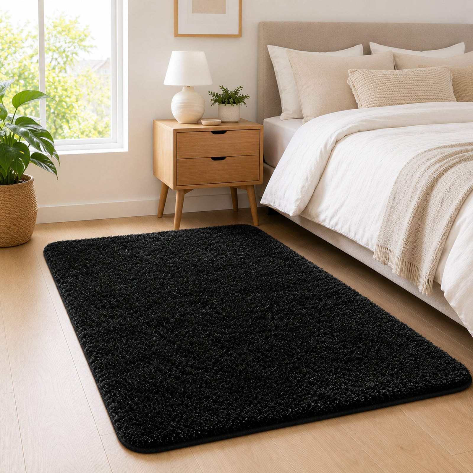 Ophanie 4×6 Black Super Soft Plush Shag Area Rug Non-Slip Bedroom Living Room