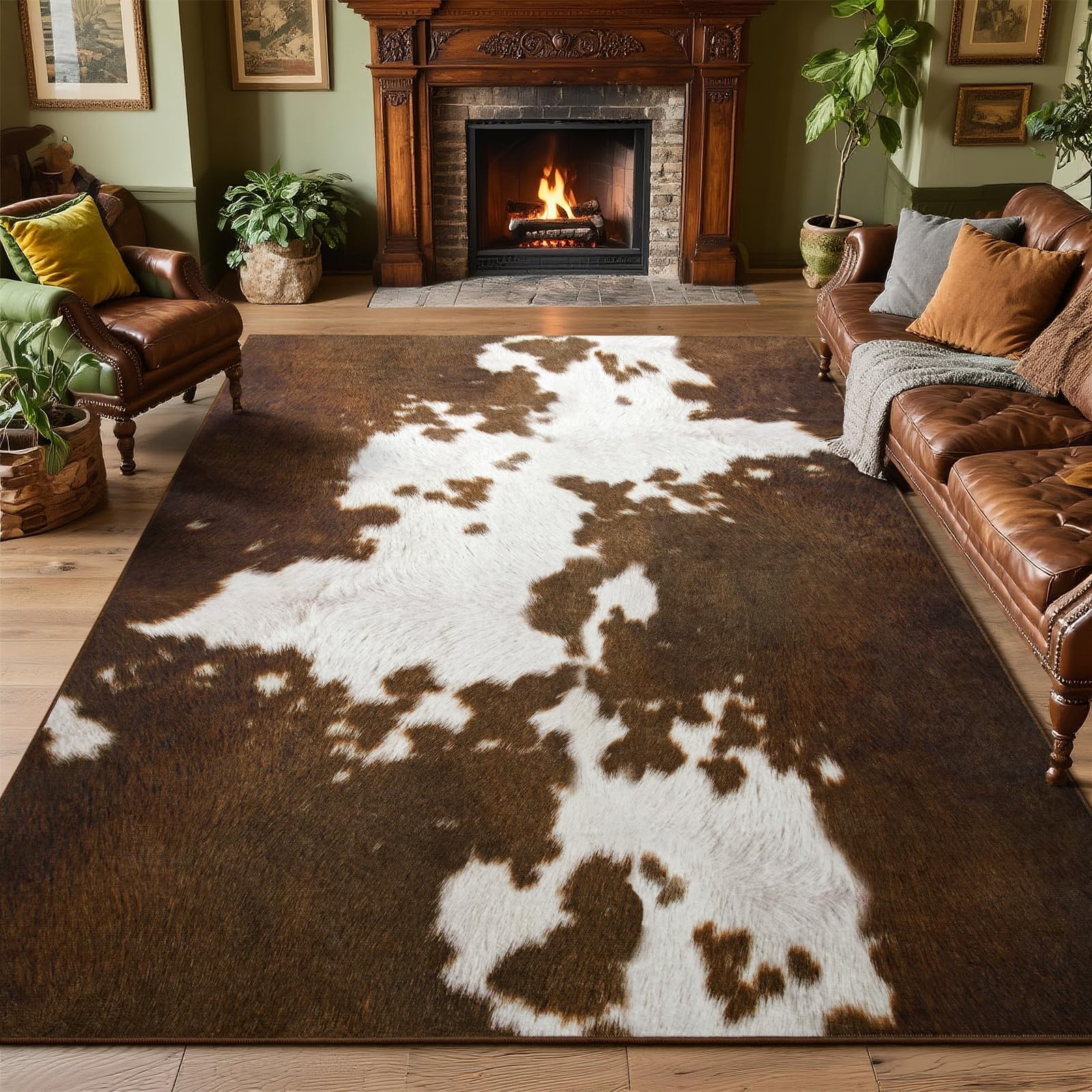 4×6 Soft Faux Cowhide Animal Cow Print Area Rug Light Brown Washable Carpet