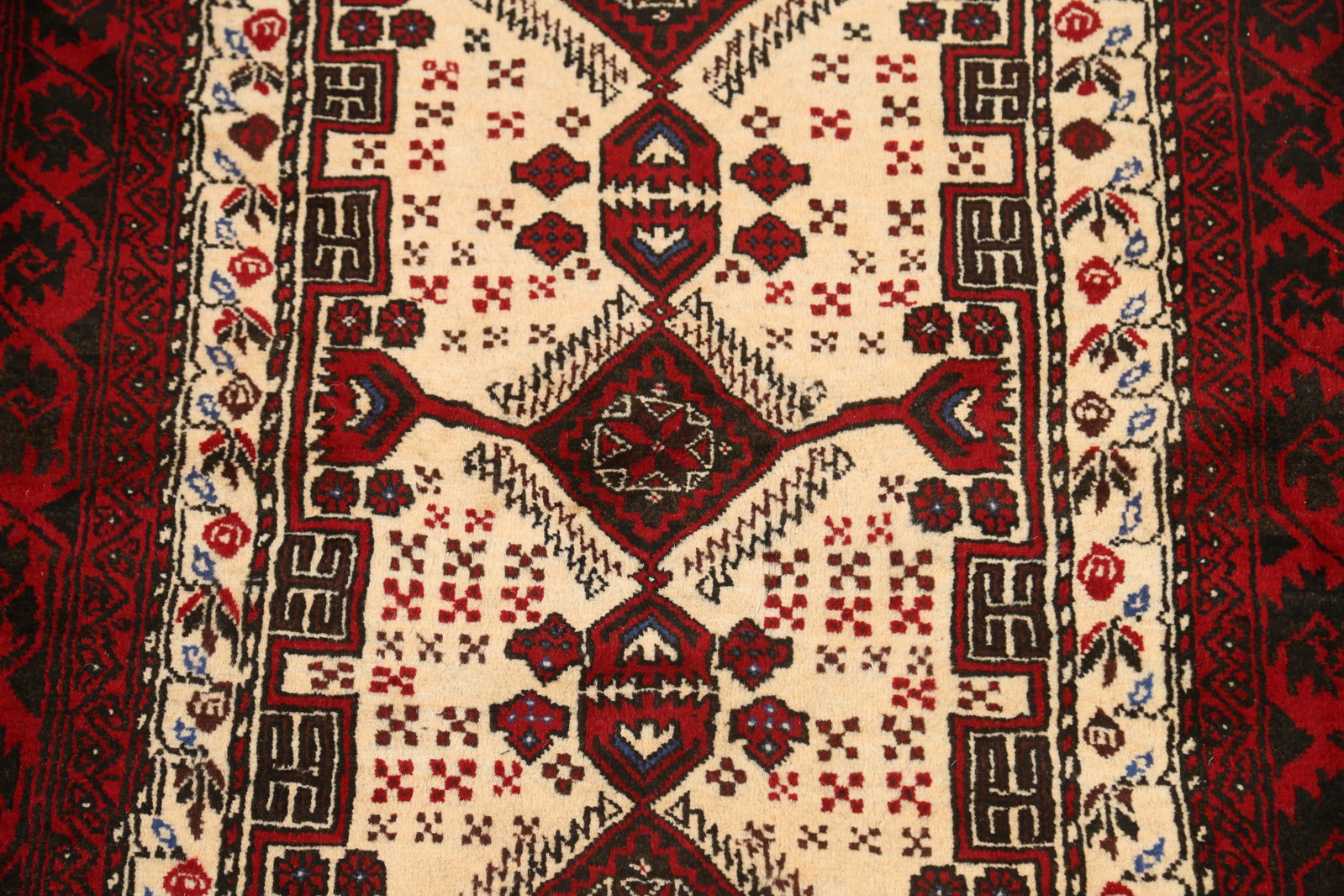 Hand-Knotted Tribal Balouch Design Area Rug 3×6 Ft Geometric Wool Carpet Beige