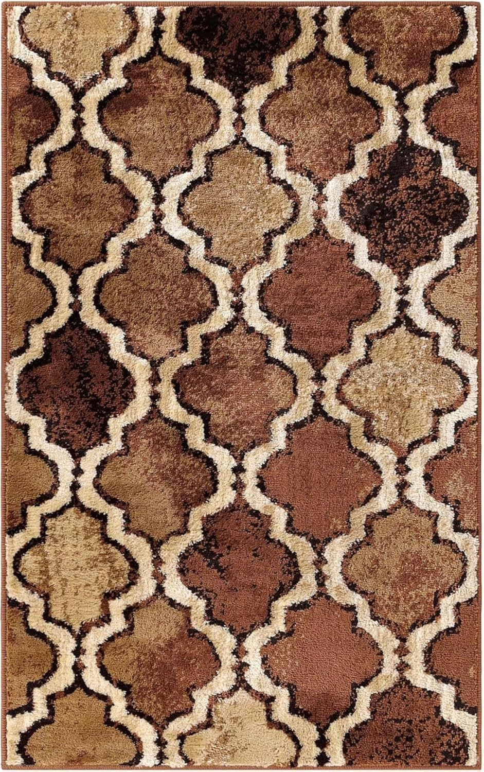 Modern Indoor Area Rug, Non Slip Rug, 5’X8′, Brown | Geometric Design Floor Déco