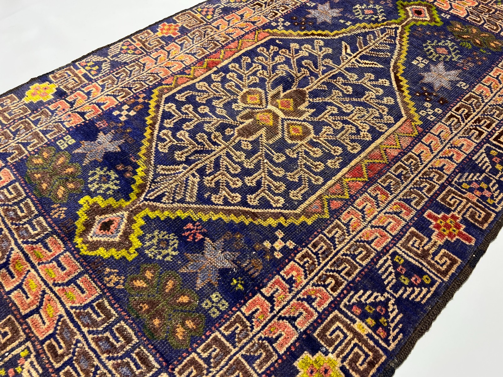 2’7 x 4’2 Ft Rare Afghan Tribal Area Rug Handmade Blue Wool Rug Vintage Carpet