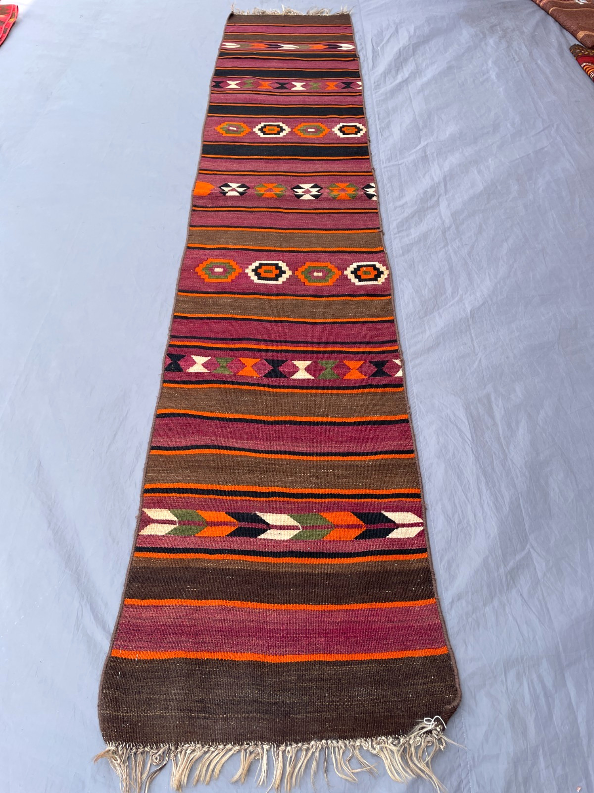 2’3 x 12’1 Ft Vintage Afghan Kilim Rug – Handmade Rustic Geometric Wool Area Rug