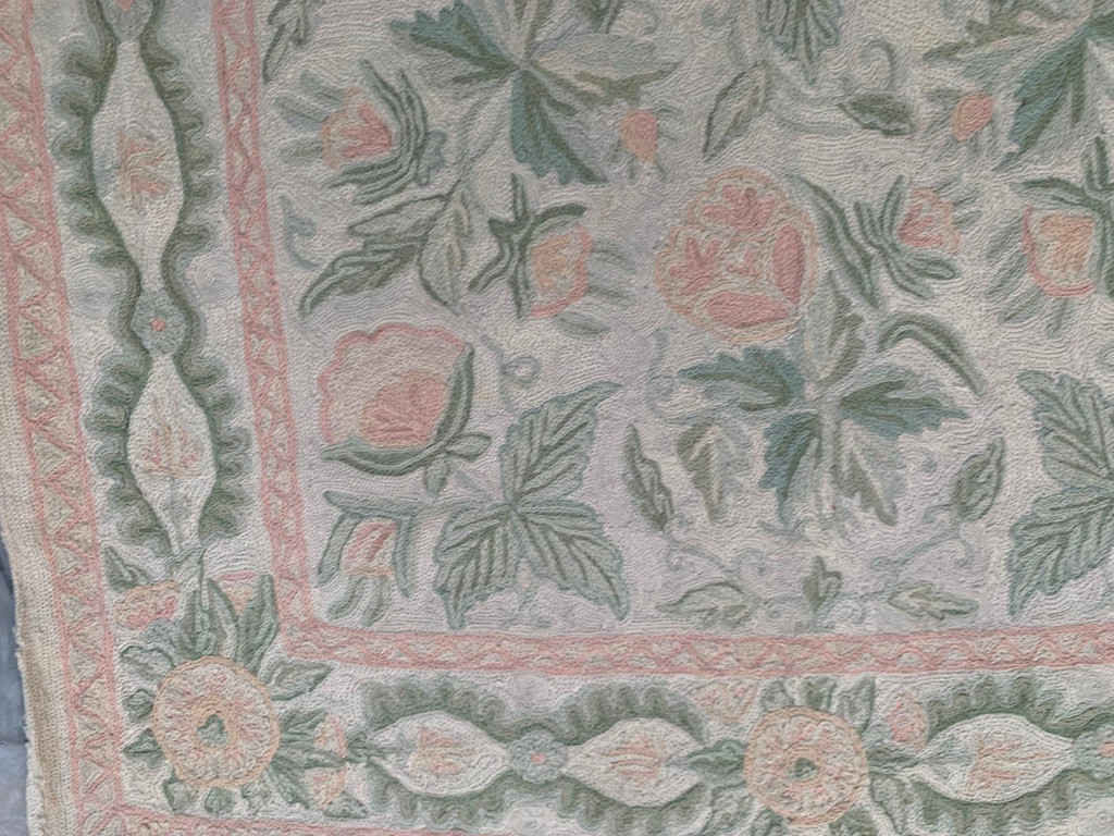 Vintage French Aubusson Needlepoint Rug 3×5 Ft Hand Stitched Chain Stitch