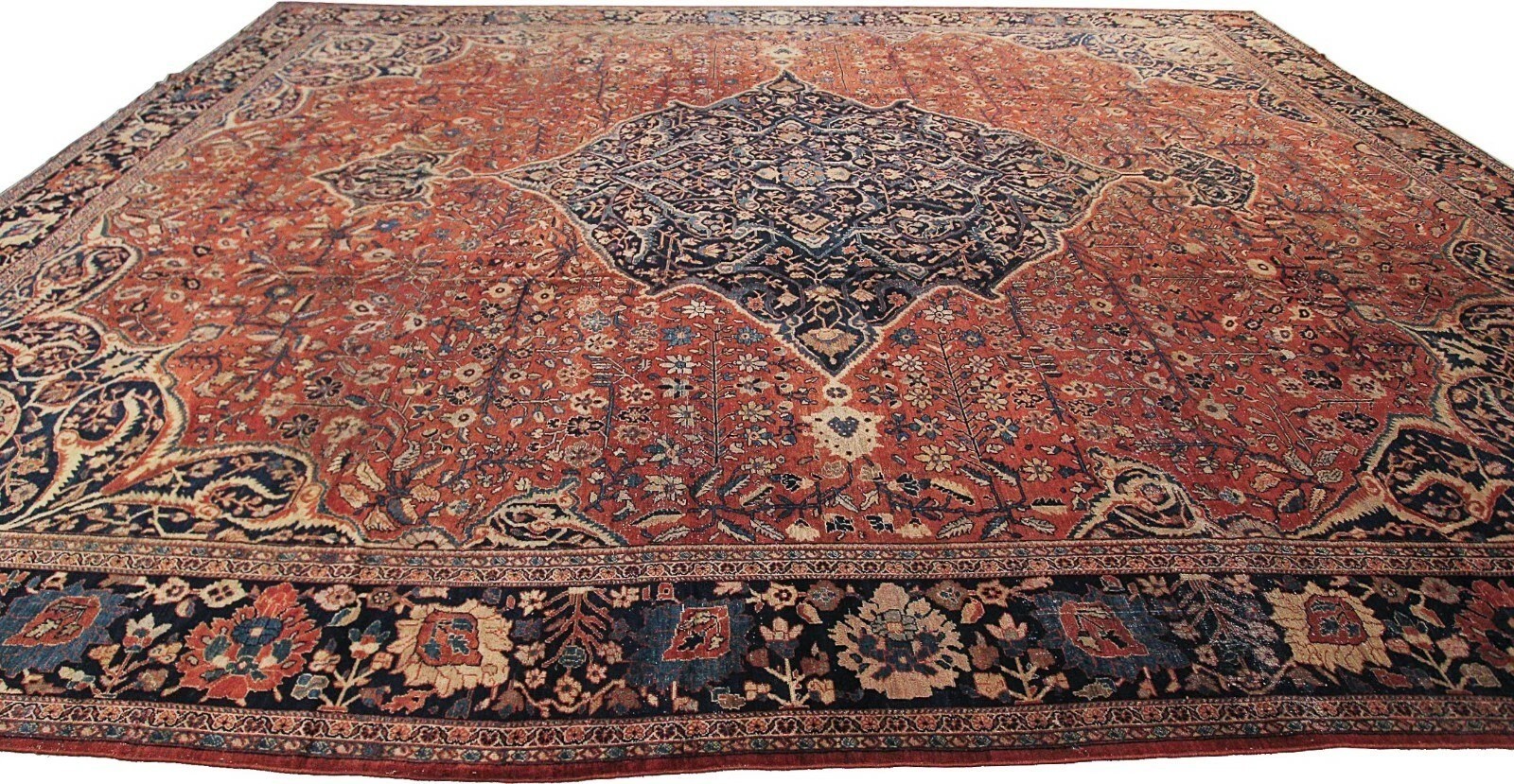 13×17 Hand Knotted Wool Rug Large Central Medallion with Ornate Floral Border