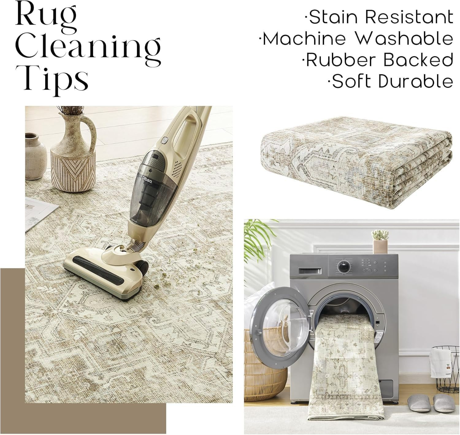 Modern Farmhouse 8×10 Area Rug – Easy Clean Rustic Earth Tones