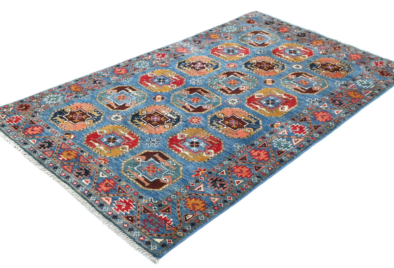 Handmade Blue Kazak Geometric Modern Design Oriental Carpet Pakistan Rug 3X5 ft