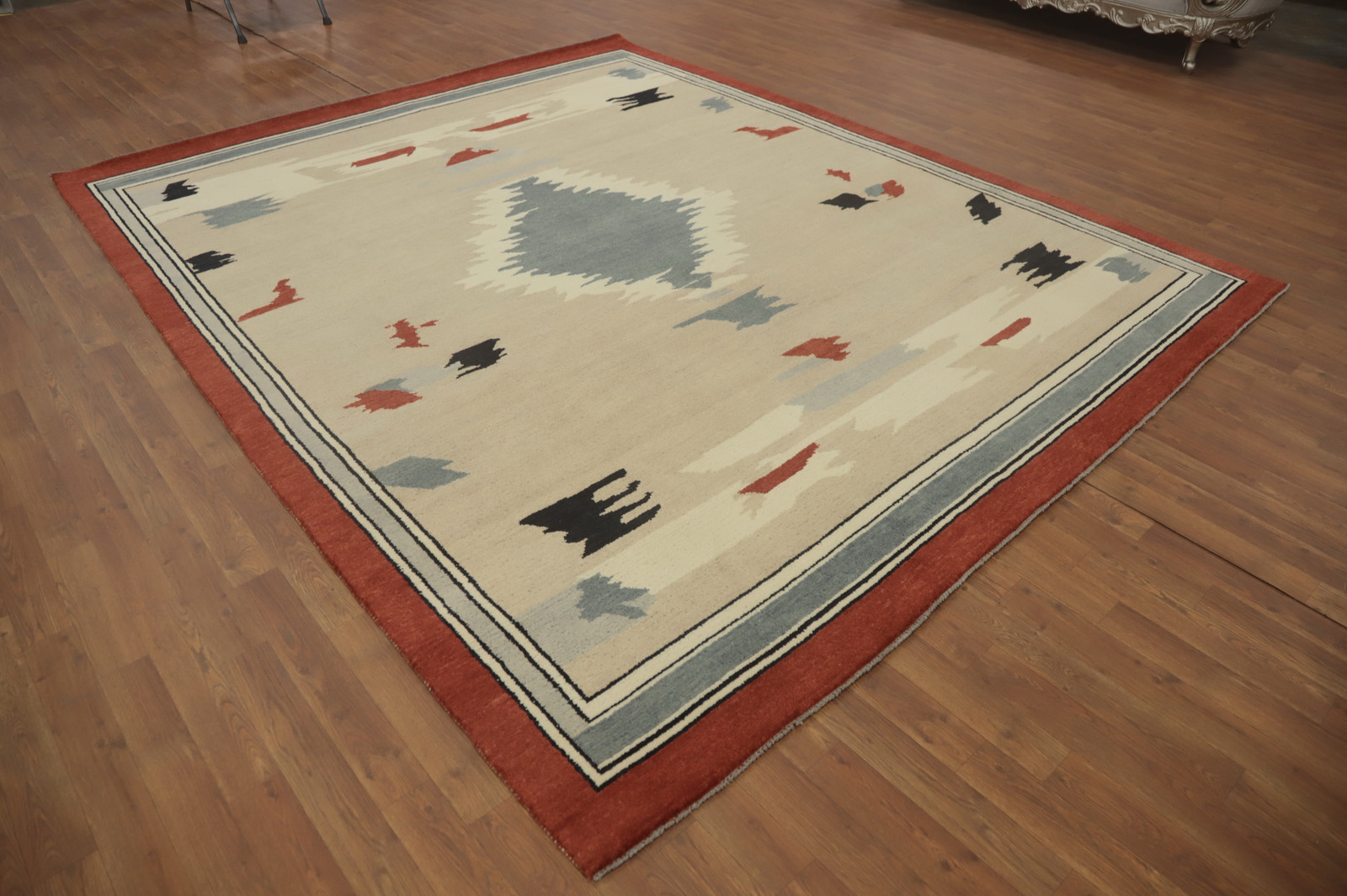 Geometric Gabbe Vegetable Dye Area Rug Handmade Wool Turkish Carpet 8×10 ft