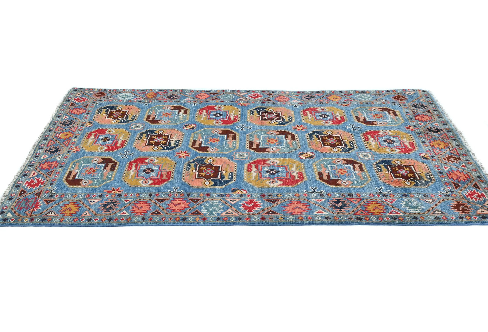 Handmade Blue Kazak Geometric Modern Design Oriental Carpet Pakistan Rug 3X5 ft