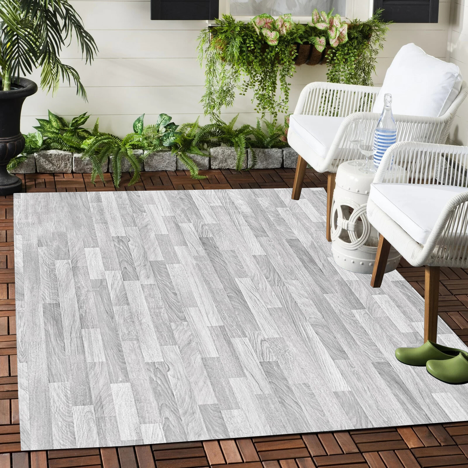 Retro Carpet Wooden Board Print Outdoor Rug Ivory Wood Grain Pattern Area Rugs