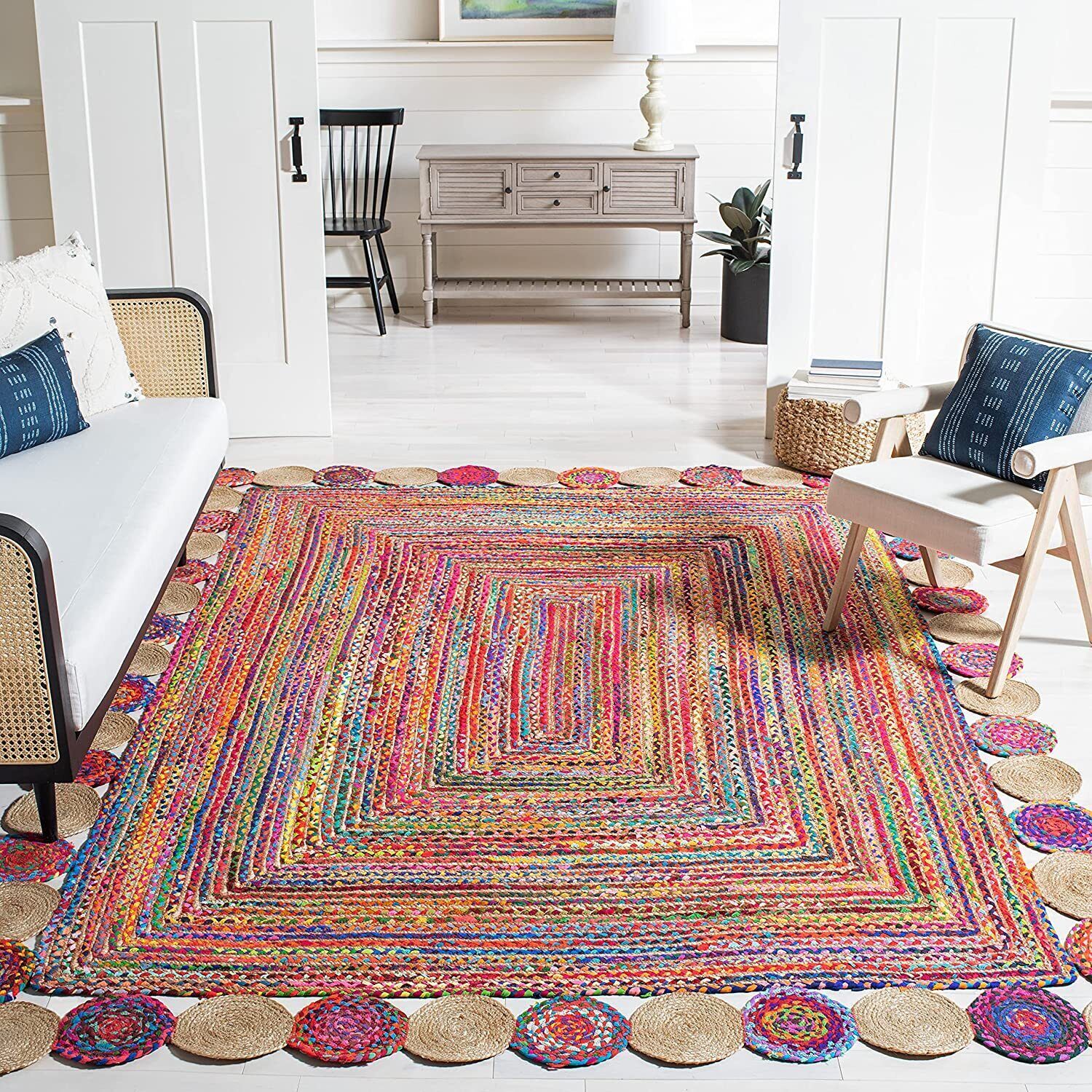 Rug Hand Braided Jute Cotton Carpet Runner Handwoven Custom Size Area Rug Mat