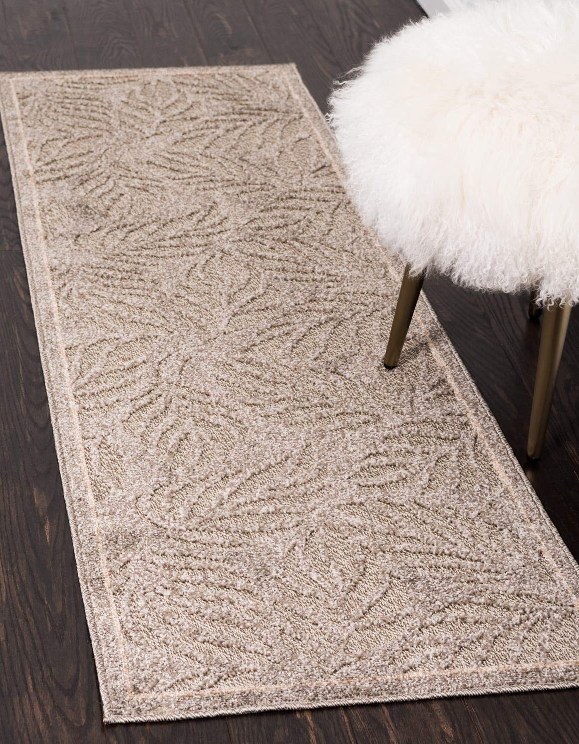 Unique Loom Outdoor Botanical Collection Area Rug – 2 X 6 1 Runner Gray/ Beige