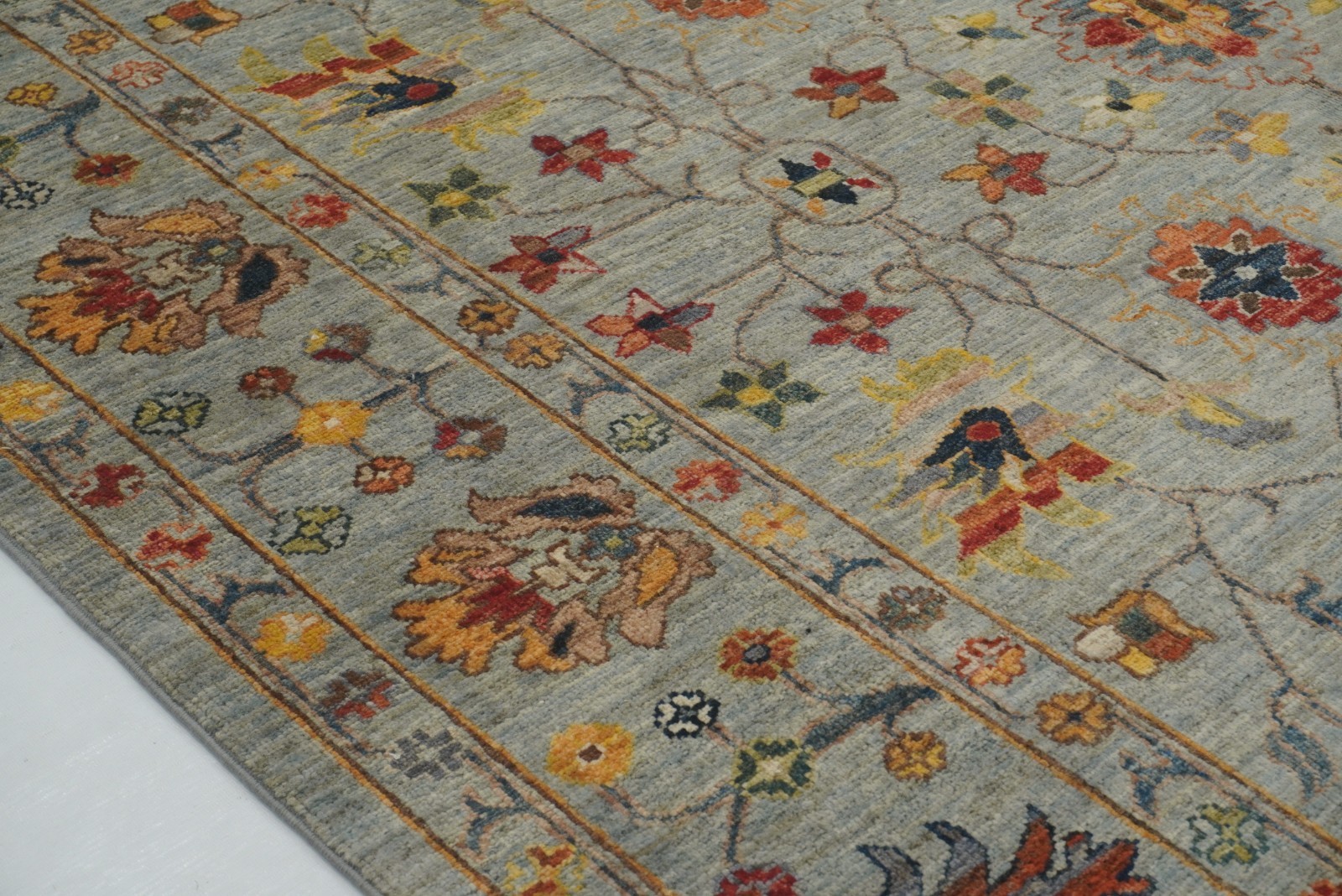 6×8 ft Blueish Gray Afghan Hand Knotted Wool Oriental Rug