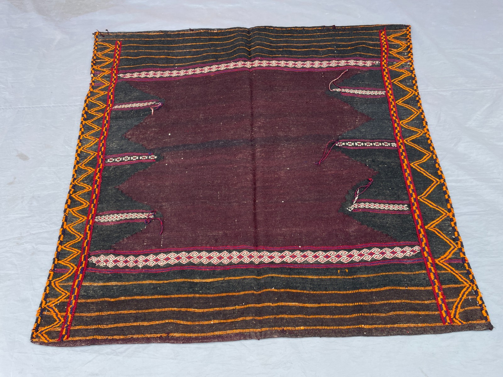 3’3 x 4’6 ft Authentic Afghan Tribal Kilim Rug – Deep Brown Black Minimal Nomad