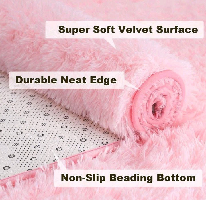 Merelax Soft Modern Indoor Large Shaggy Rug Pink 5×8