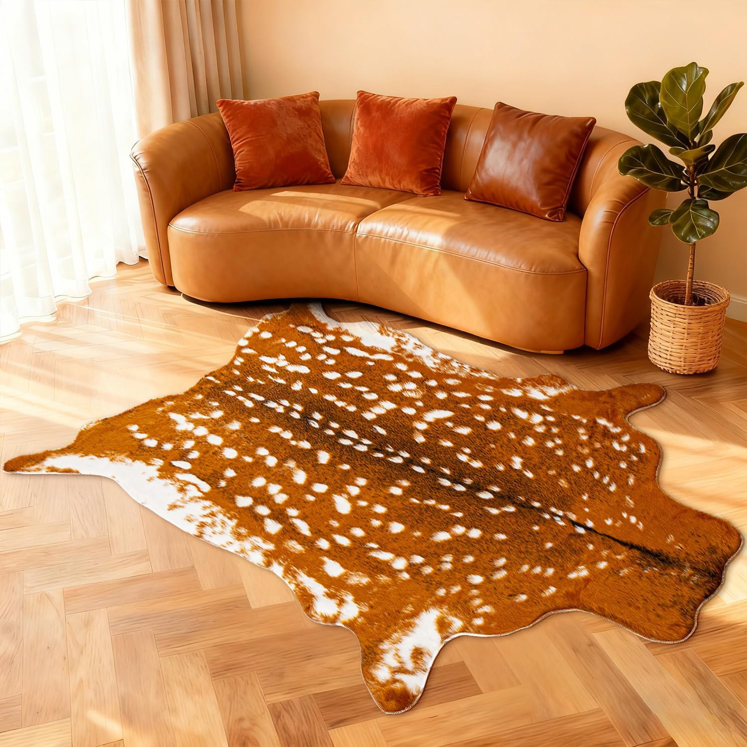 Faux Sika Deer Print Rug – 5.2X6.7 Ft Ultra Soft Fur Animal Hide Rug for Wester