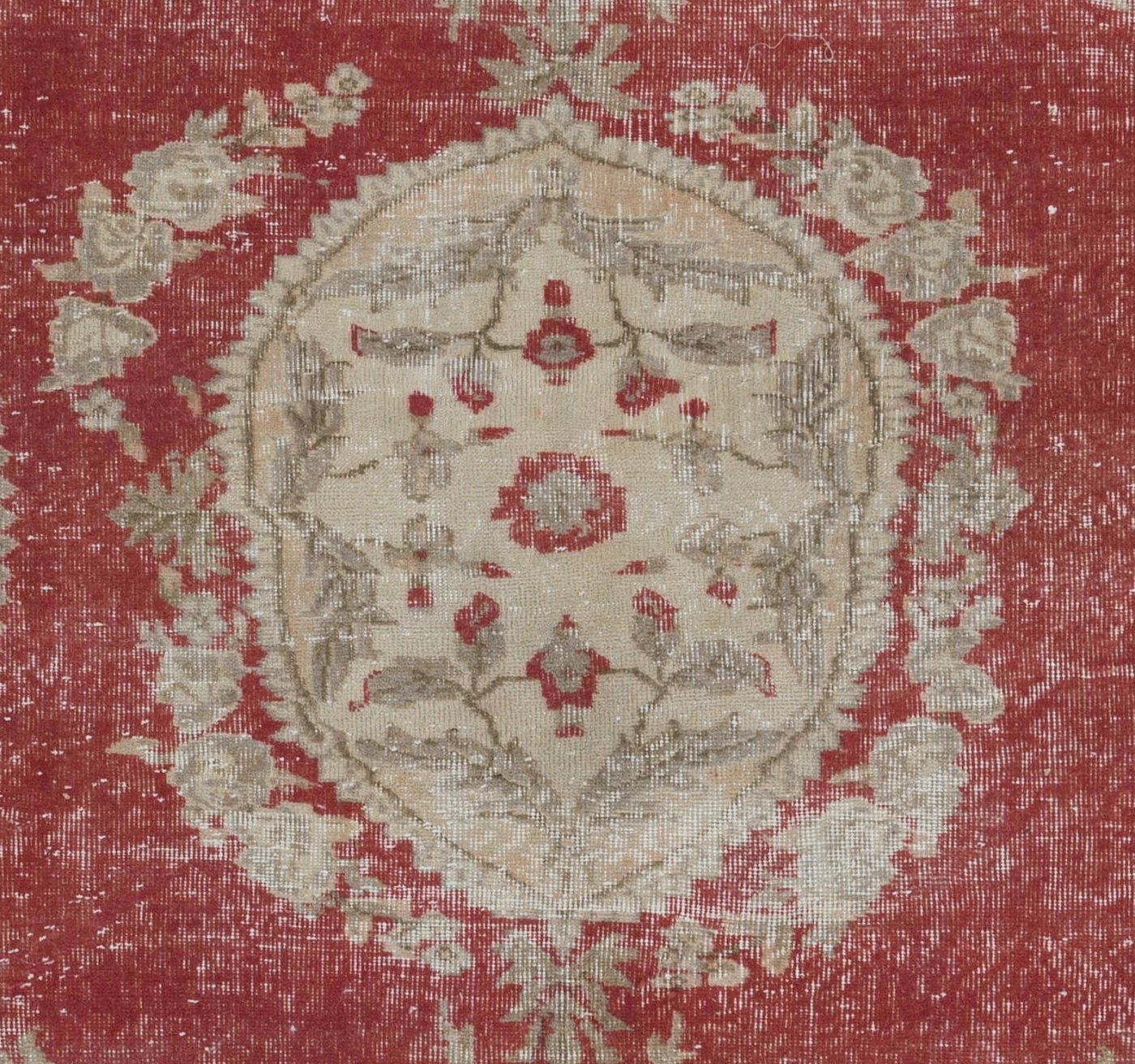 6.5×9.5 Ft Vintage European Rug in Red, Beige and Brown Colors
