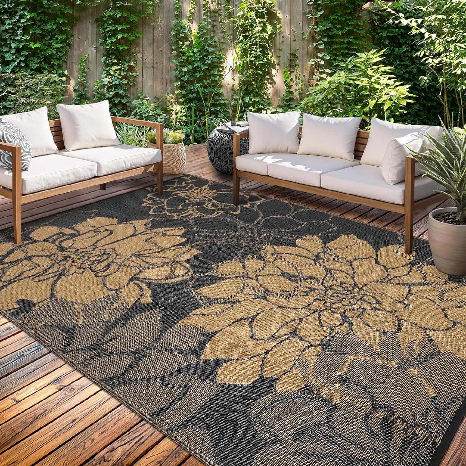 8×10 Outdoor Rug Waterproof Reversible Plastic Straw Patio Camping Mat Brown