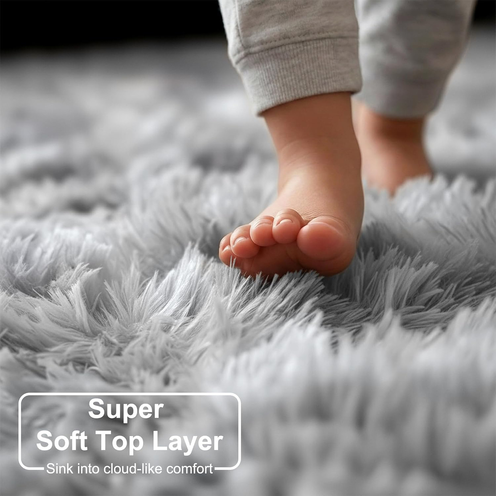 Tie-Dyed Light Grey Round Area Rug 6×6 Ft for Living Room Bedroom Kids Room