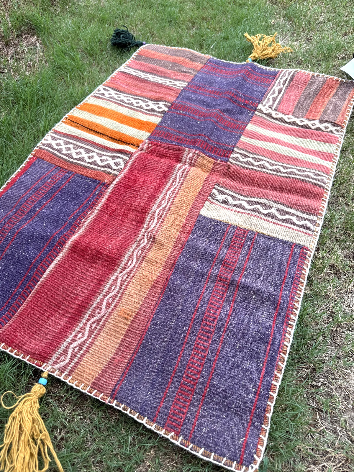 Colorful Cabin Style Anatolian Patchwork Kilim Rug, 25.6×37.4 in Handmade Wool